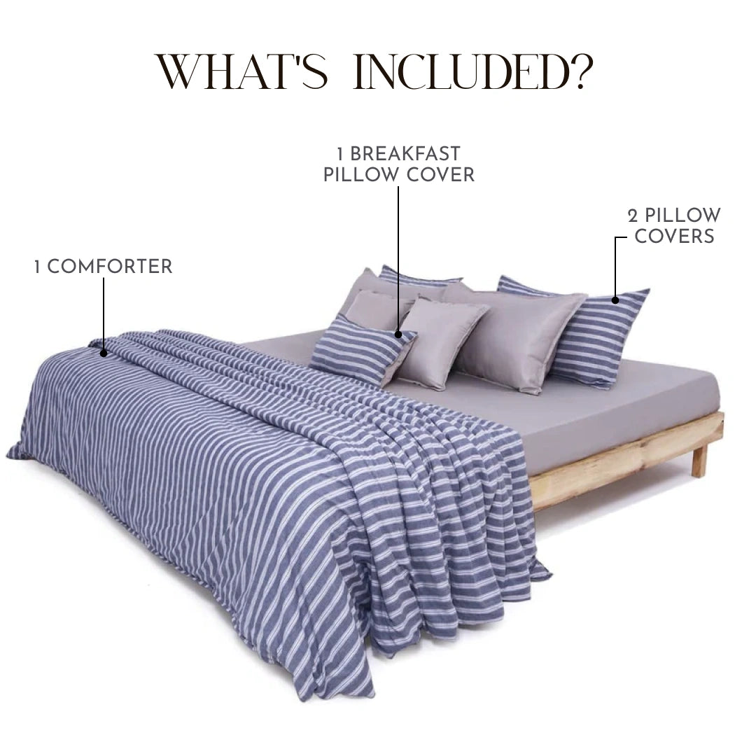 Linen Blend AC Comforter With 2 Pillow Cases and 1 Breakfast Pillow - Linea