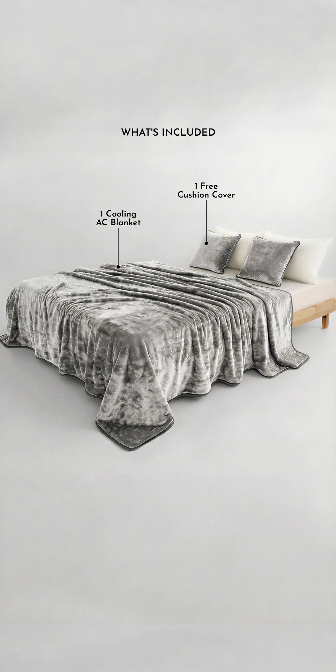 Zarf All-Season Premium Baby Size AC Blanket With One Cushion Cover - Ash Grey