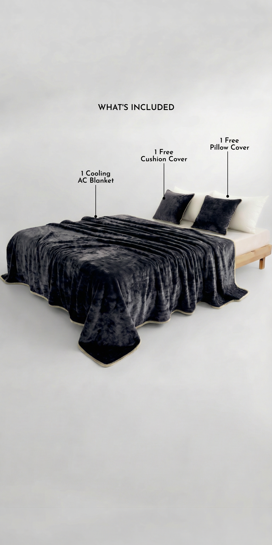 Zarf All-Season Premium Baby Size AC Blanket With One Pillow Cover & One Cushion Cover - Charcoal Grey