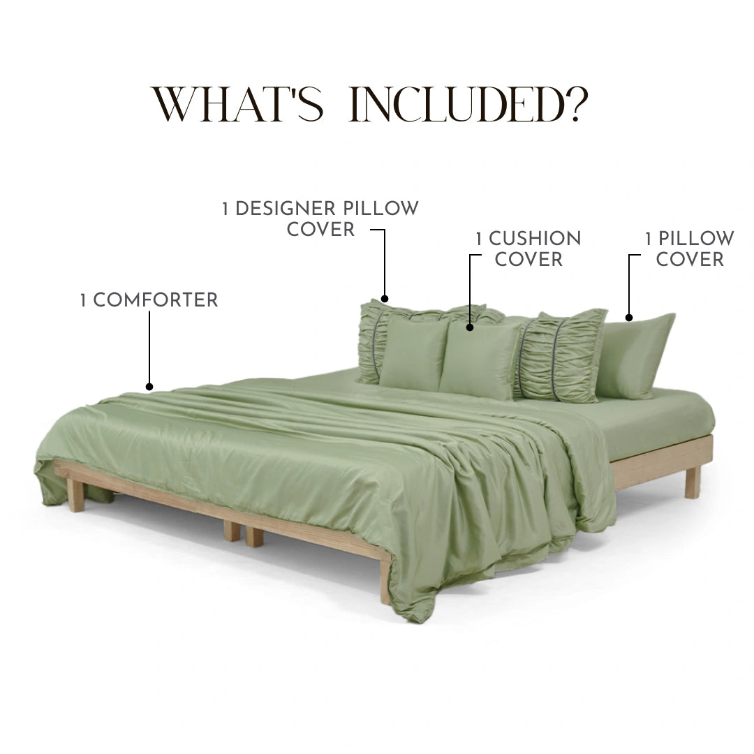 ZARF Italian Staple Weave Baby Size Comforter With 1 Designer Pillow Case & 1 Cushion Cover - Pine