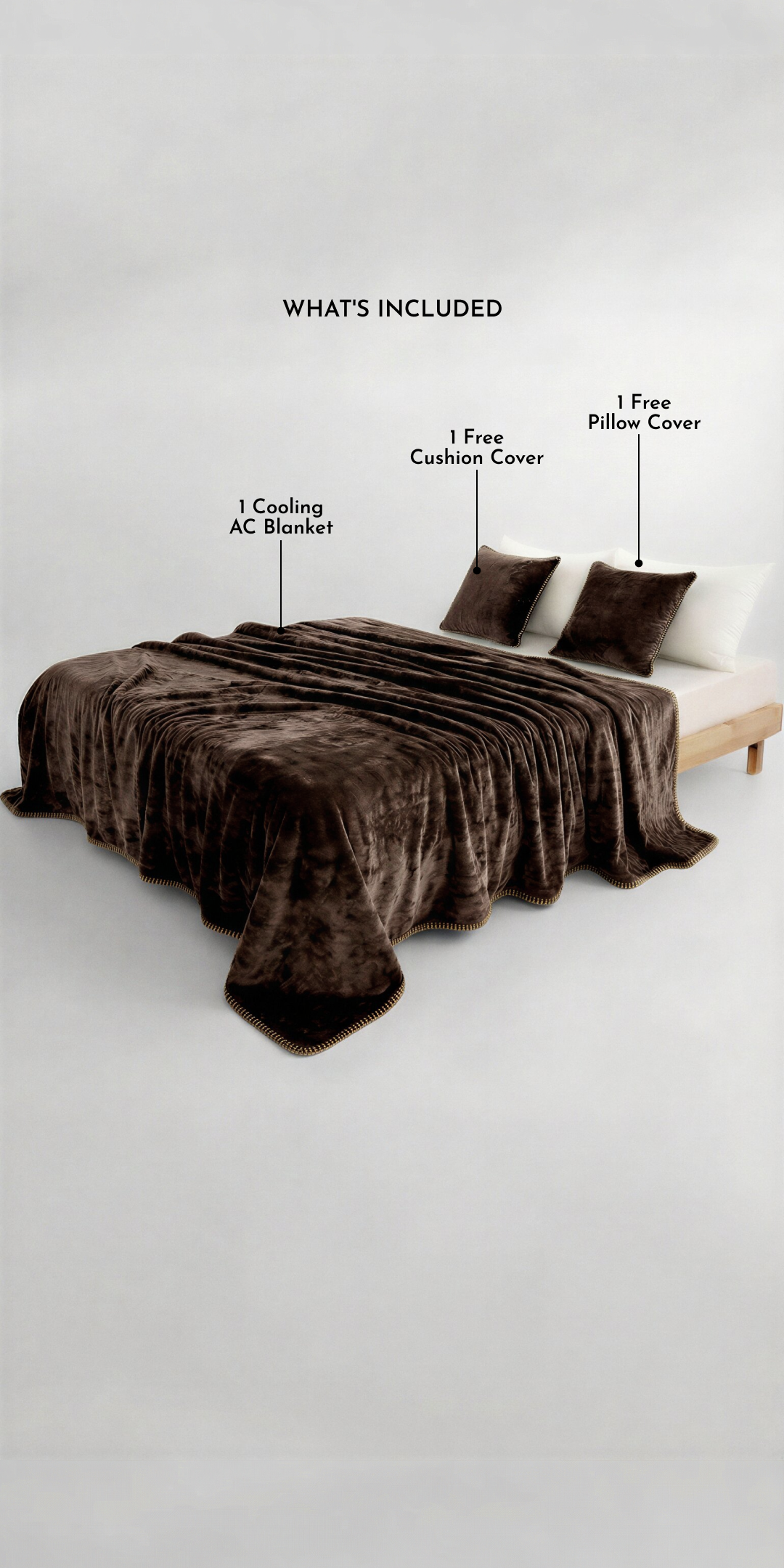 Zarf All-Season Premium Baby Size AC Blanket With One Pillow Cover & One Cushion Cover - Mocha