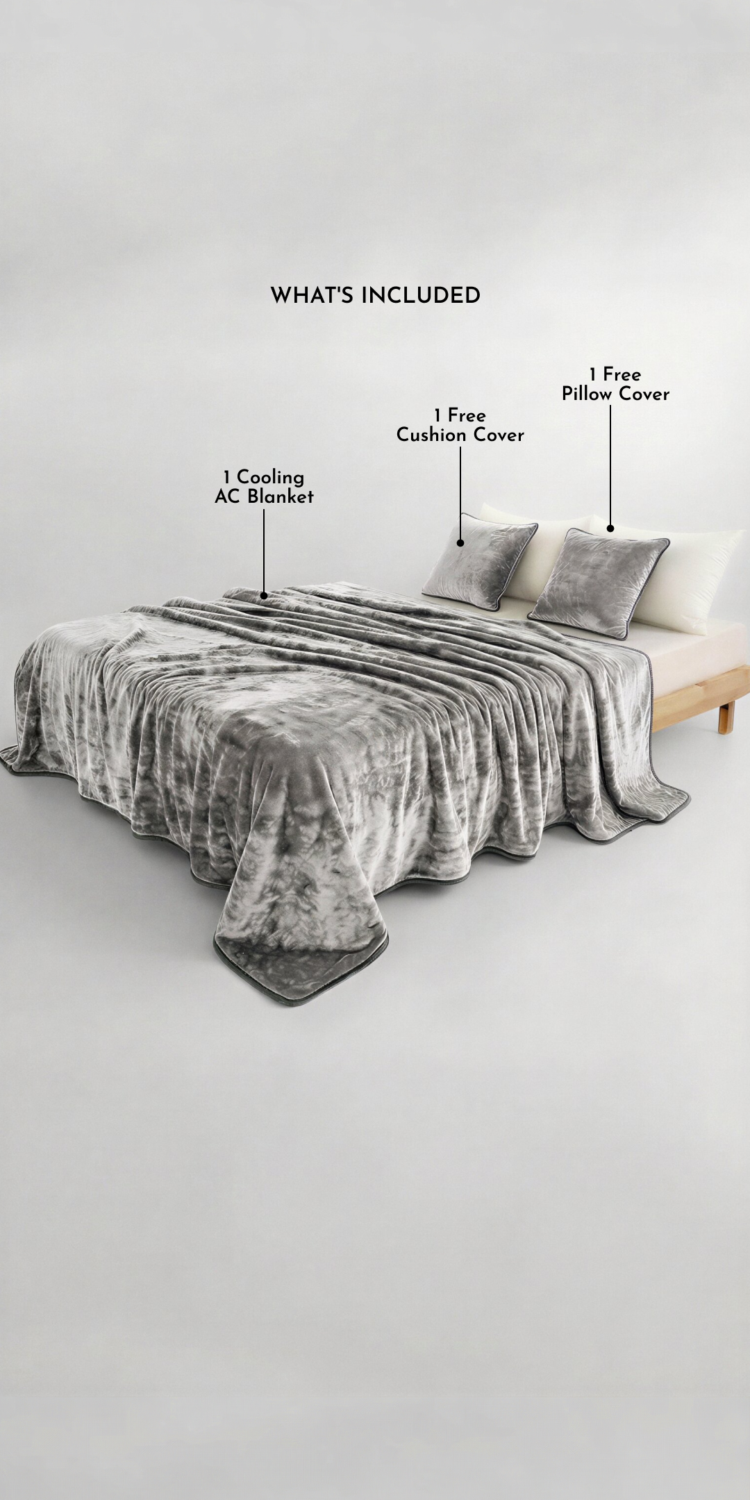 Zarf All-Season Premium Baby Size AC Blanket With One Pillow Cover & One Cushion Cover - Ash Grey