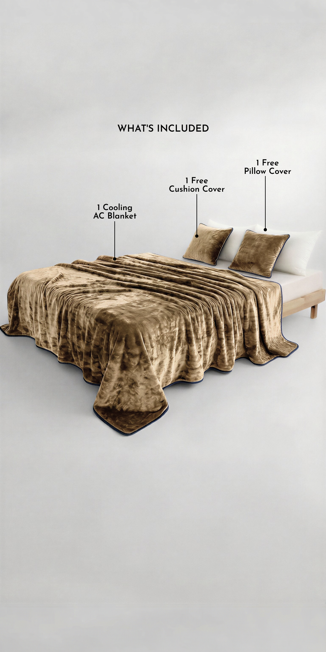 Zarf All-Season Premium Baby Size AC Blanket With One Pillow Cover & One Cushion Cover - Taupe