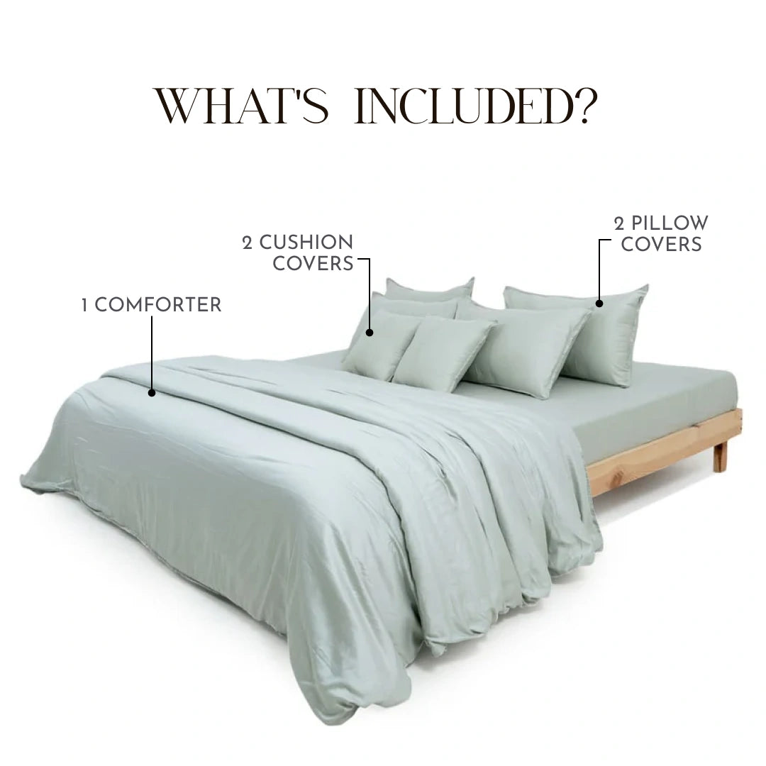 ZARF Egyptian Cotton Comforter With 2 Pillowcases & 2 Cushion Covers - Cyan