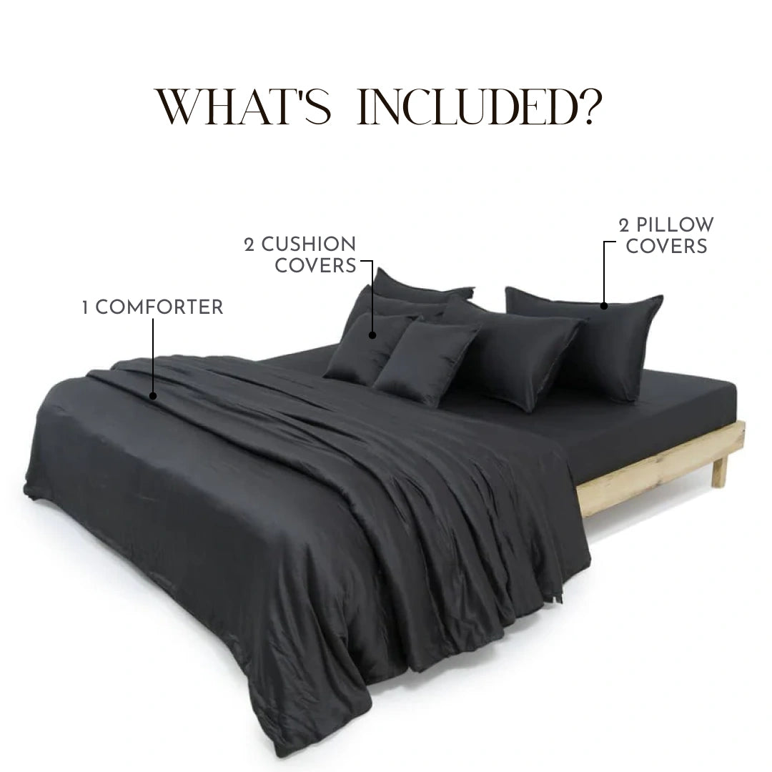 ZARF Egyptian Cotton Comforter With 2 Pillowcases & 2 Cushion Covers - Raven
