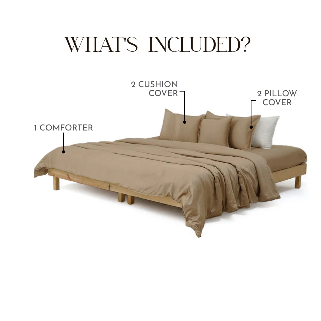 ZARF Egyptian Cotton Comforter With 2 Pillowcases & 2 Cushion Covers - Walnut