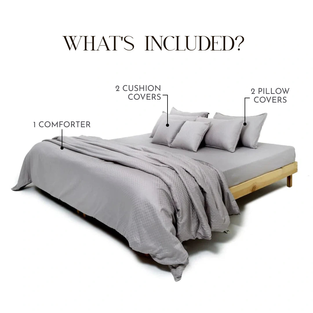 ZARF Egyptian Cotton Comforter With 2 Pillowcases & 2 Cushion Covers - Cenere