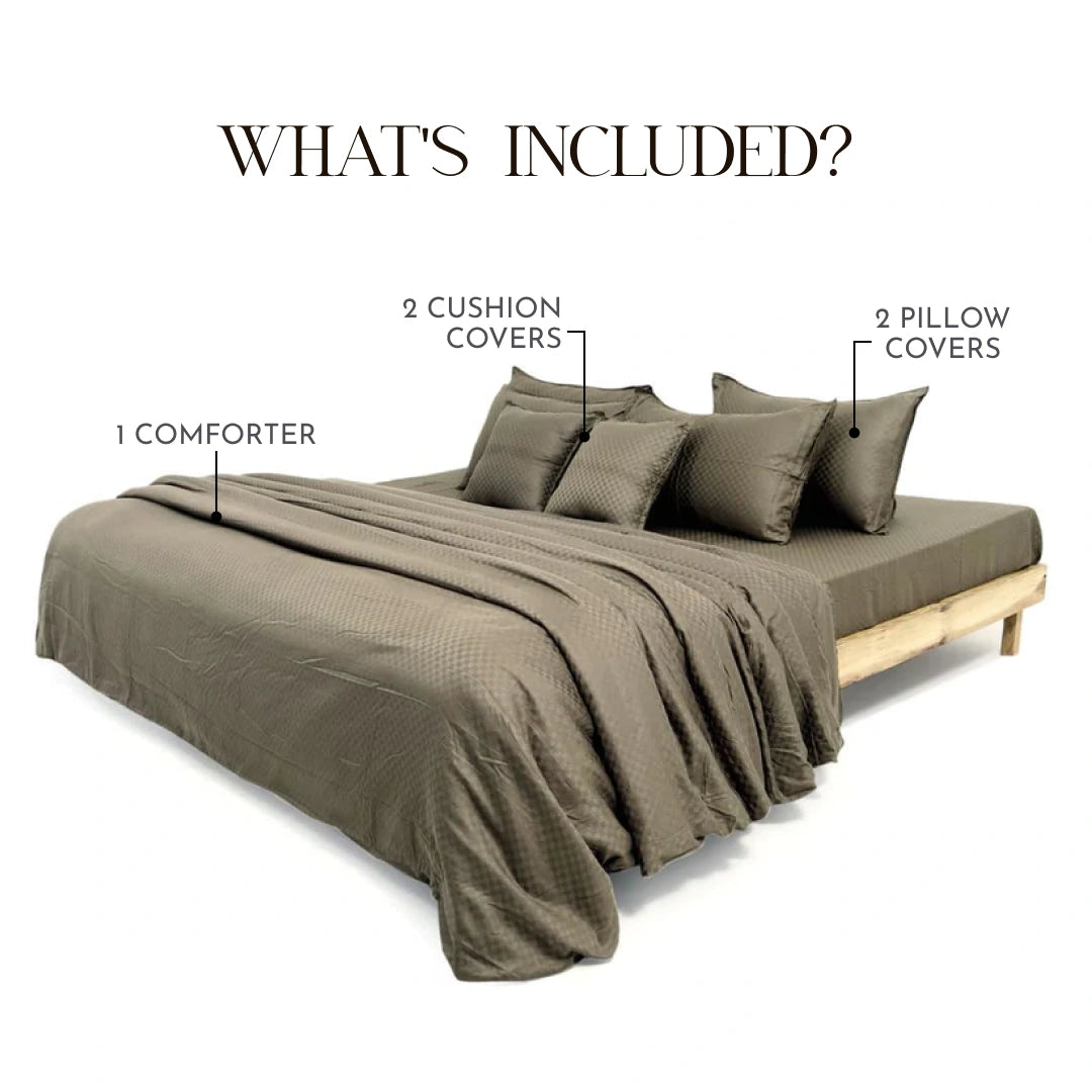 ZARF Egyptian Cotton Comforter For Single Size Bed With 2 Pillowcases & 2 Cushion Covers - Chestnut