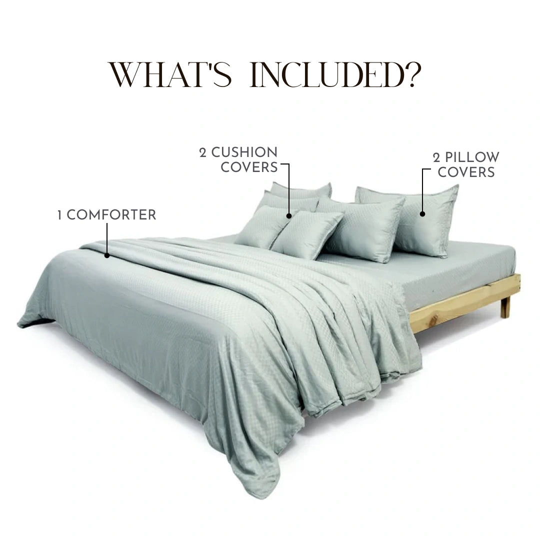 ZARF Egyptian Cotton Comforter For Single Size Bed With 2 Pillowcases & 2 Cushion Covers - Azure