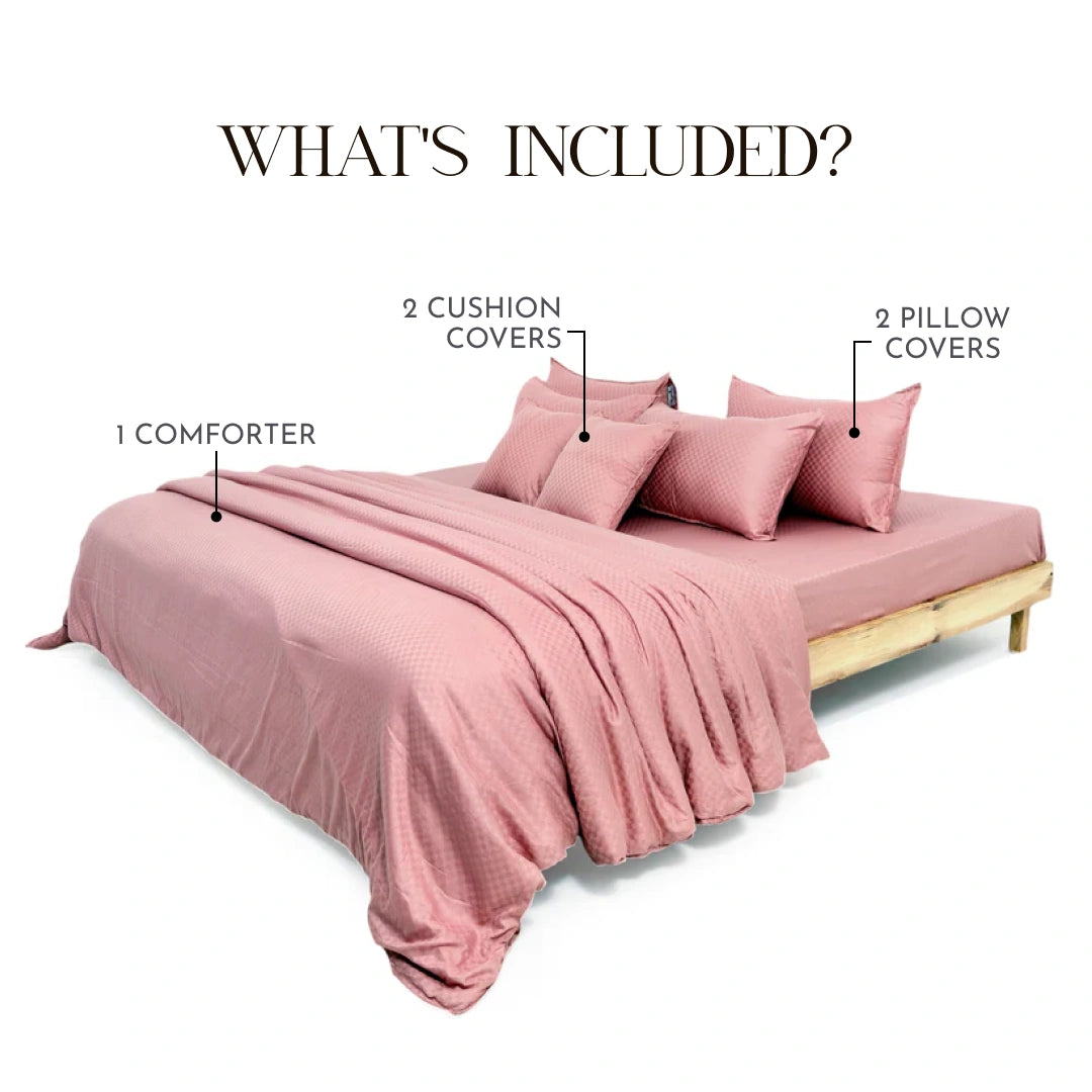 ZARF Egyptian Cotton Comforter For Single Size Bed With 2 Pillowcases & 2 Cushion Covers - Petal