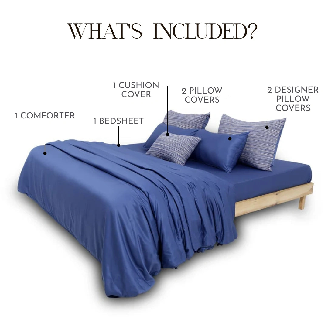 Zarf Italian Staple Weave Bedding Set Of 7- Oceane