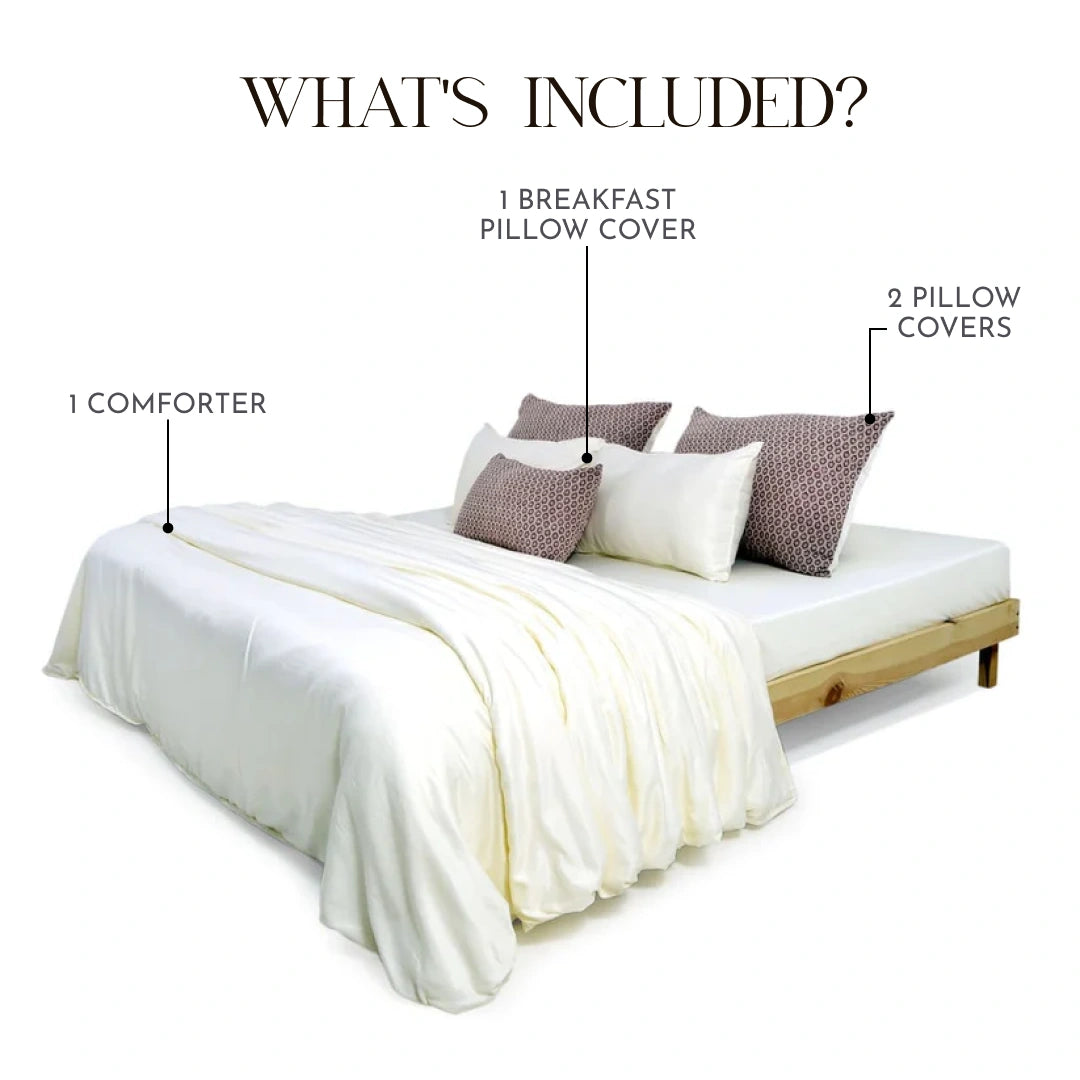 ZARF Italian Staple Weave Comforter With 2 Designer Pillow Cases 1 Breakfast Cushion Cover - Marquisa