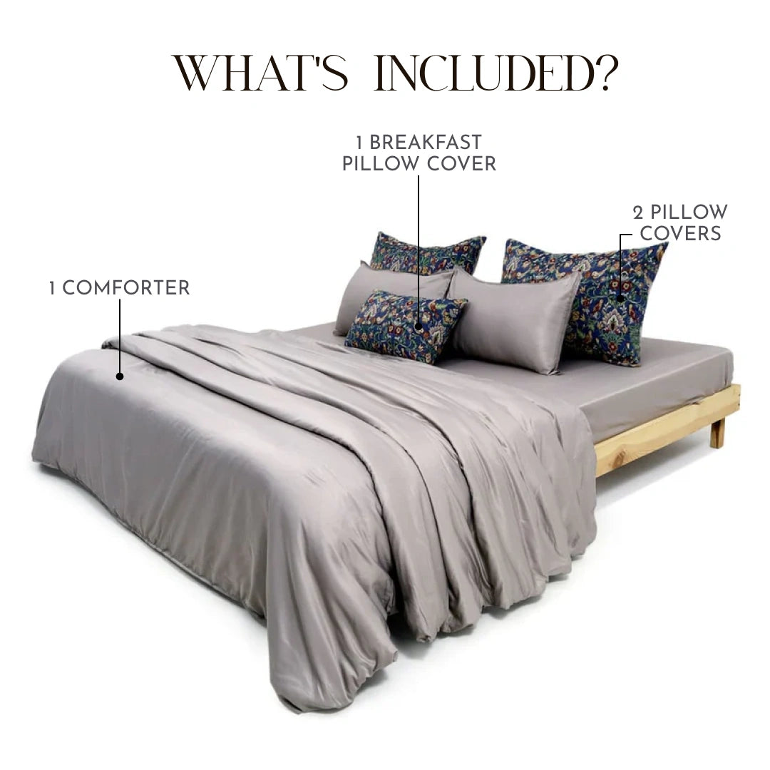 ZARF Italian Staple Weave Comforter For Single Size Bed With 2 Designer Pillow Cases, 1 Breakfast Cushion Cover -Prestige