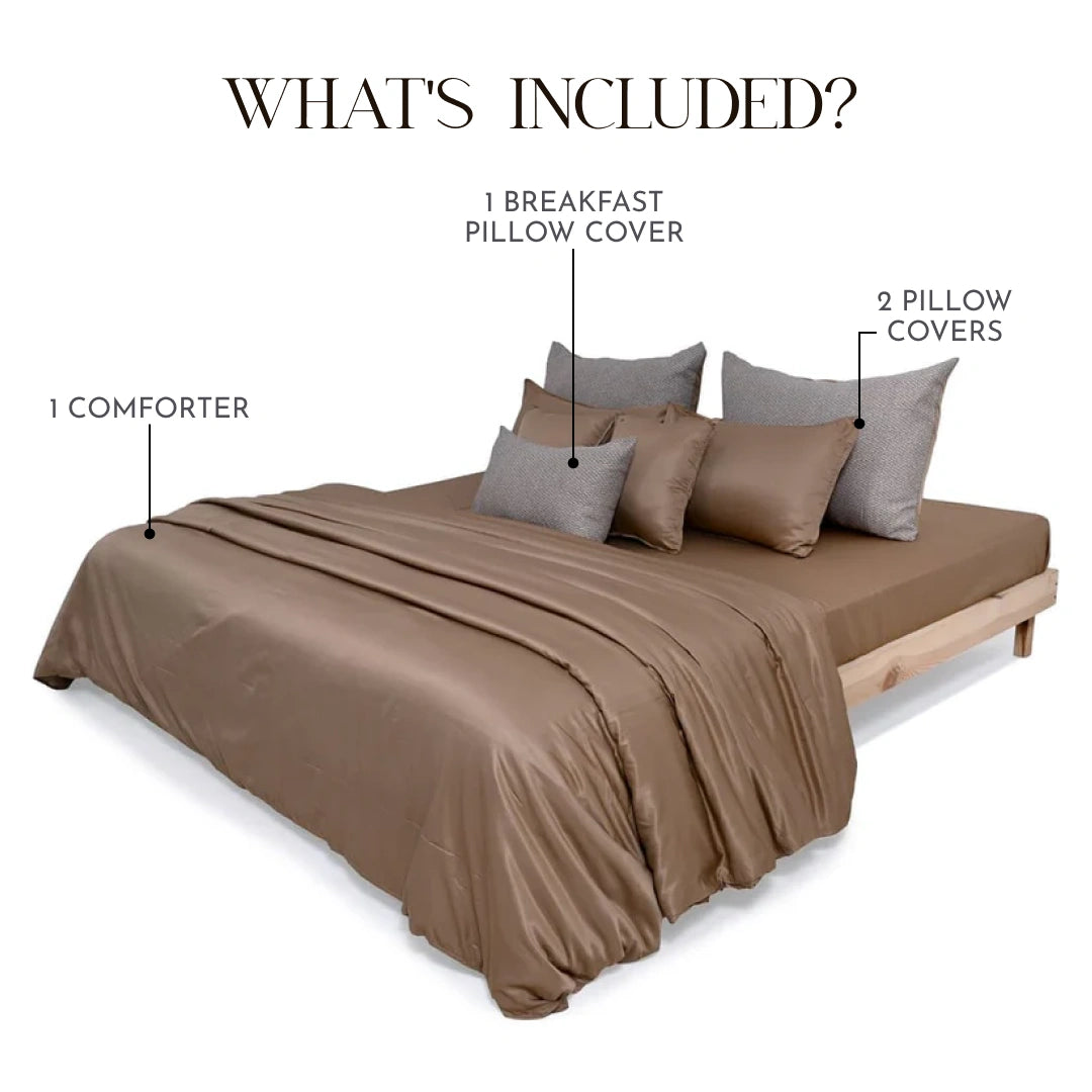 ZARF Italian Staple Weave Comforter With 2 Designer Pillow Cases 1 Breakfast Cushion Cover - Dustwood