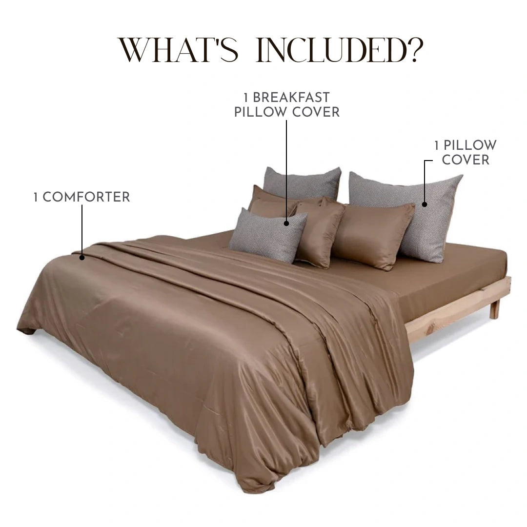 ZARF Italian Staple Weave Baby Size Comforter With 1 Designer Pillow Case & 1 Breakfast Cushion Cover - Dustwood