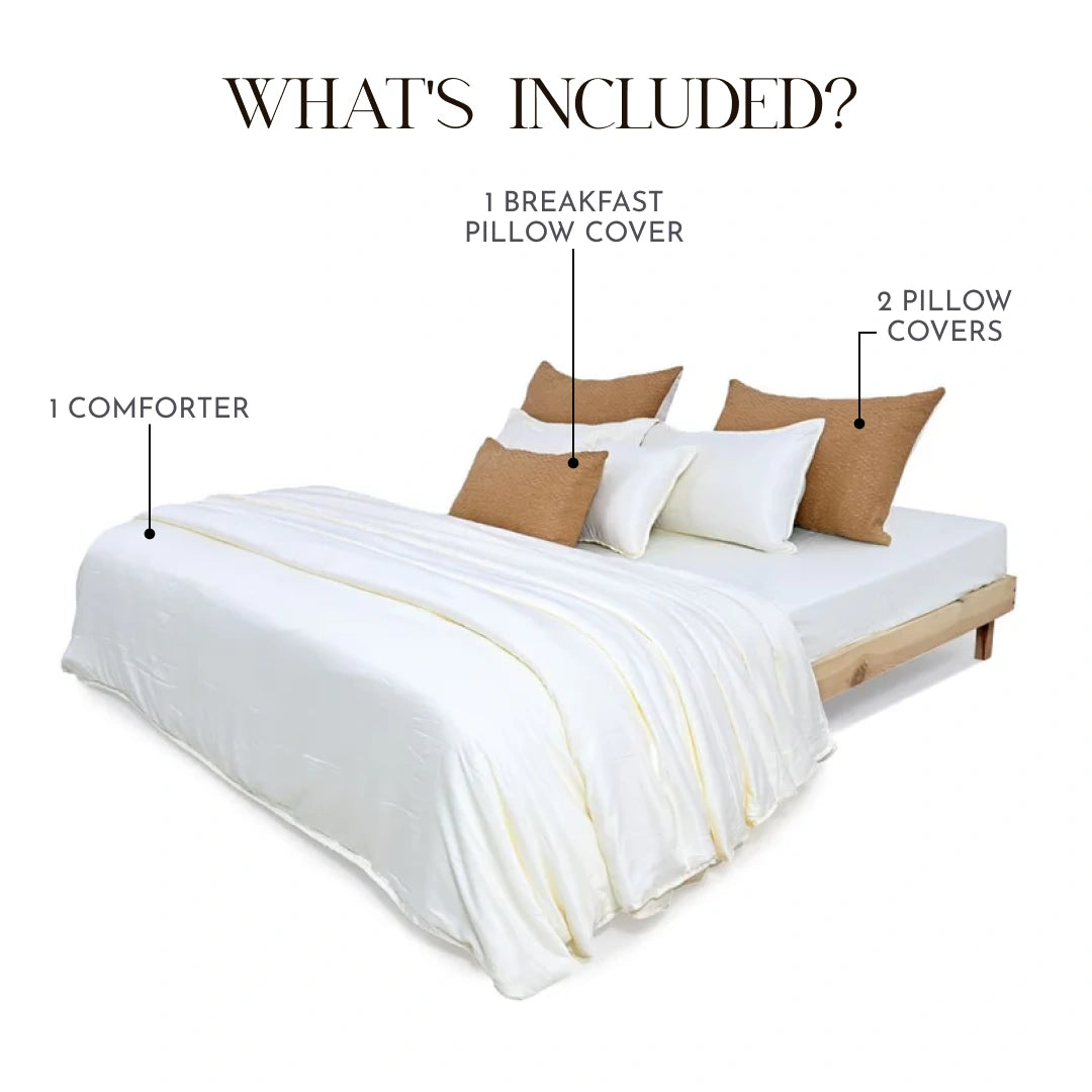 ZARF Italian Staple Weave Comforter For Single Size Bed With 2 Designer Pillow Cases, 1 Breakfast Cushion Cover - Zuri