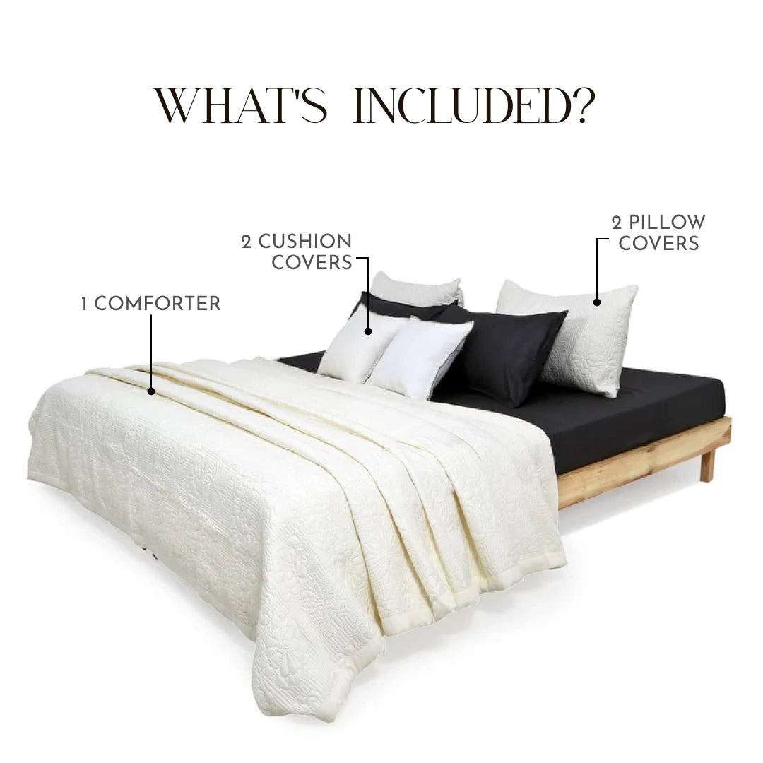 Zarf California King Size AC Comforters With 2 Pillow Cases & 2 Cushion Covers - Pearl