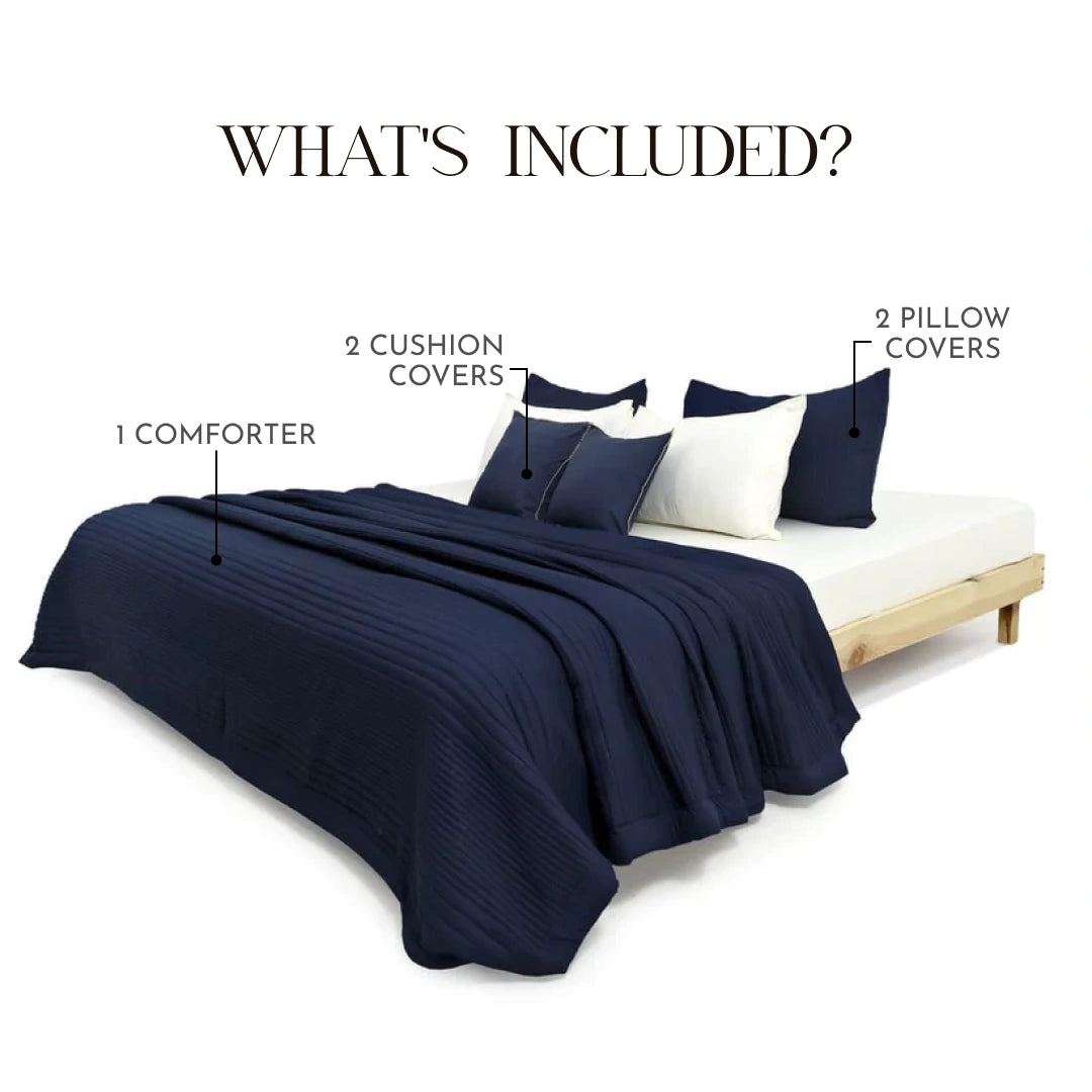 Zarf AC Comforters For Single Size Bed With 2 Pillow Cases & 2 Cushion Covers -  Navy Blue
