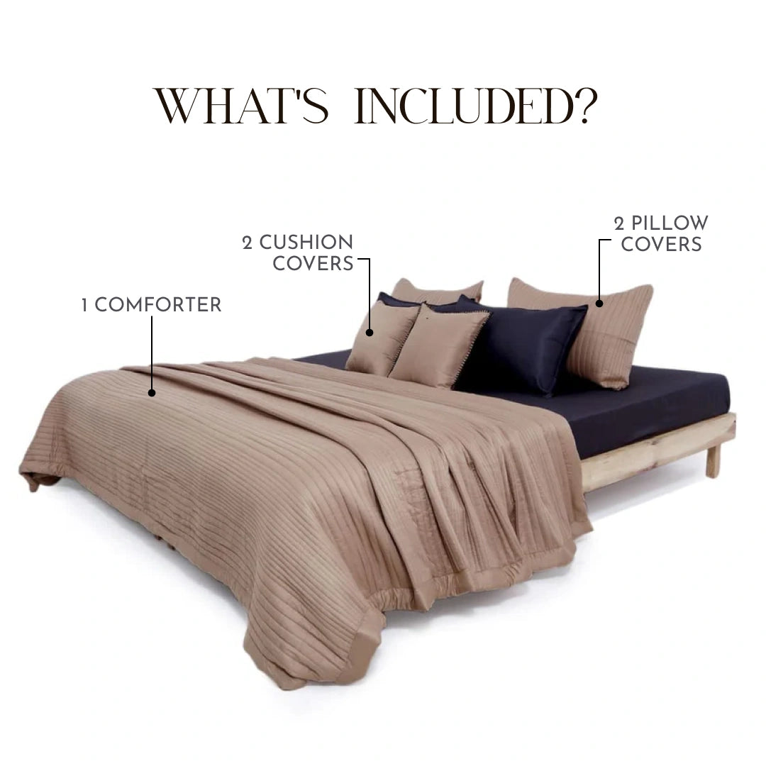 Zarf California King Size AC Comforters With 2 Pillow Cases & 2 Cushion Covers - Tan