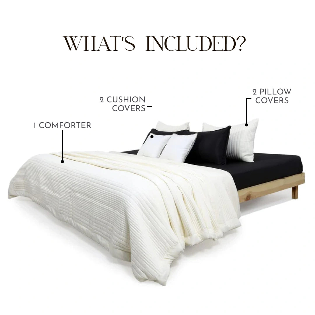 Zarf California King Size AC Comforters With 2 Pillow Cases & 2 Cushion Covers - Off-White