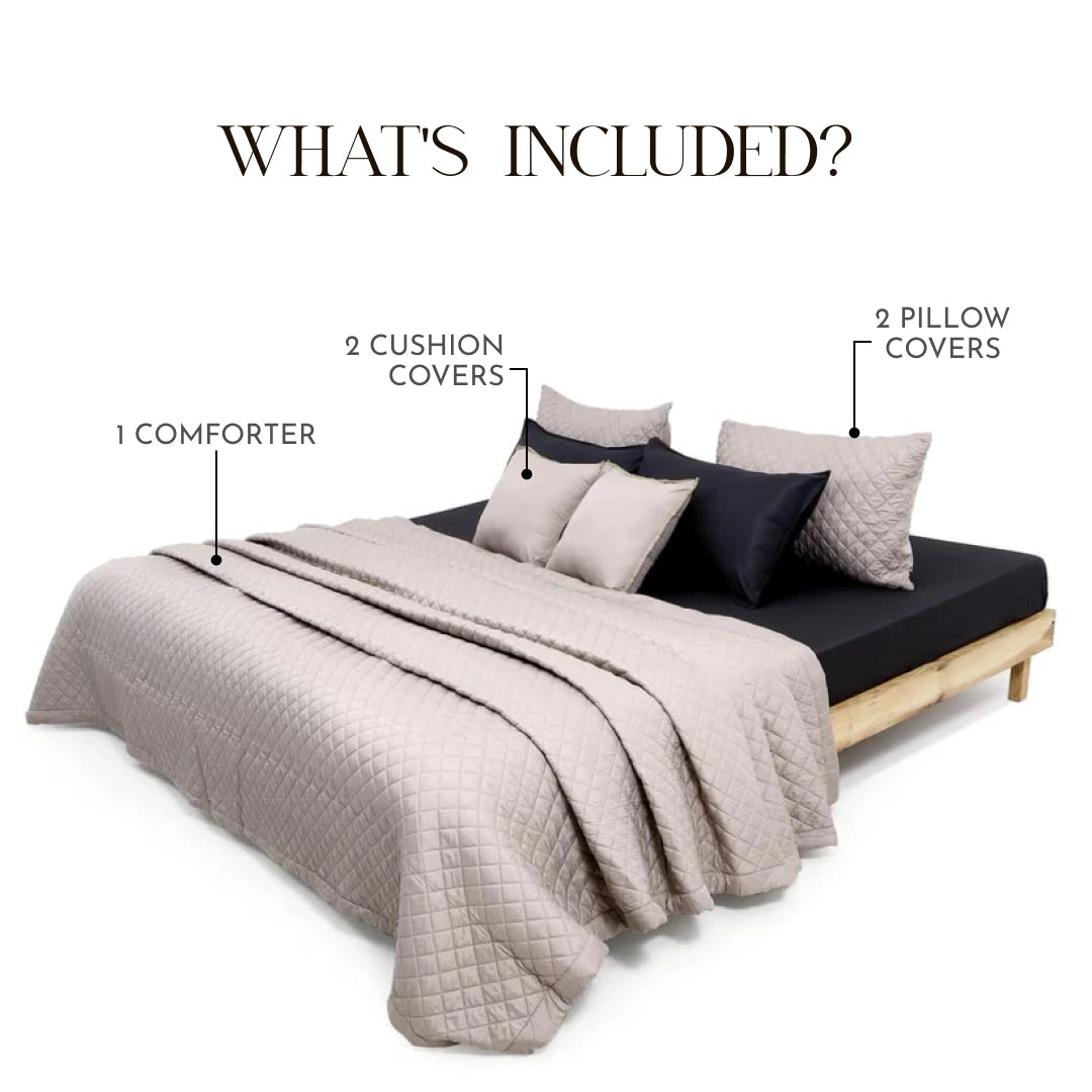 Zarf AC Comforters For Single Size Bed With 2 Pillow Cases & 2 Cushion Covers - Light Grey