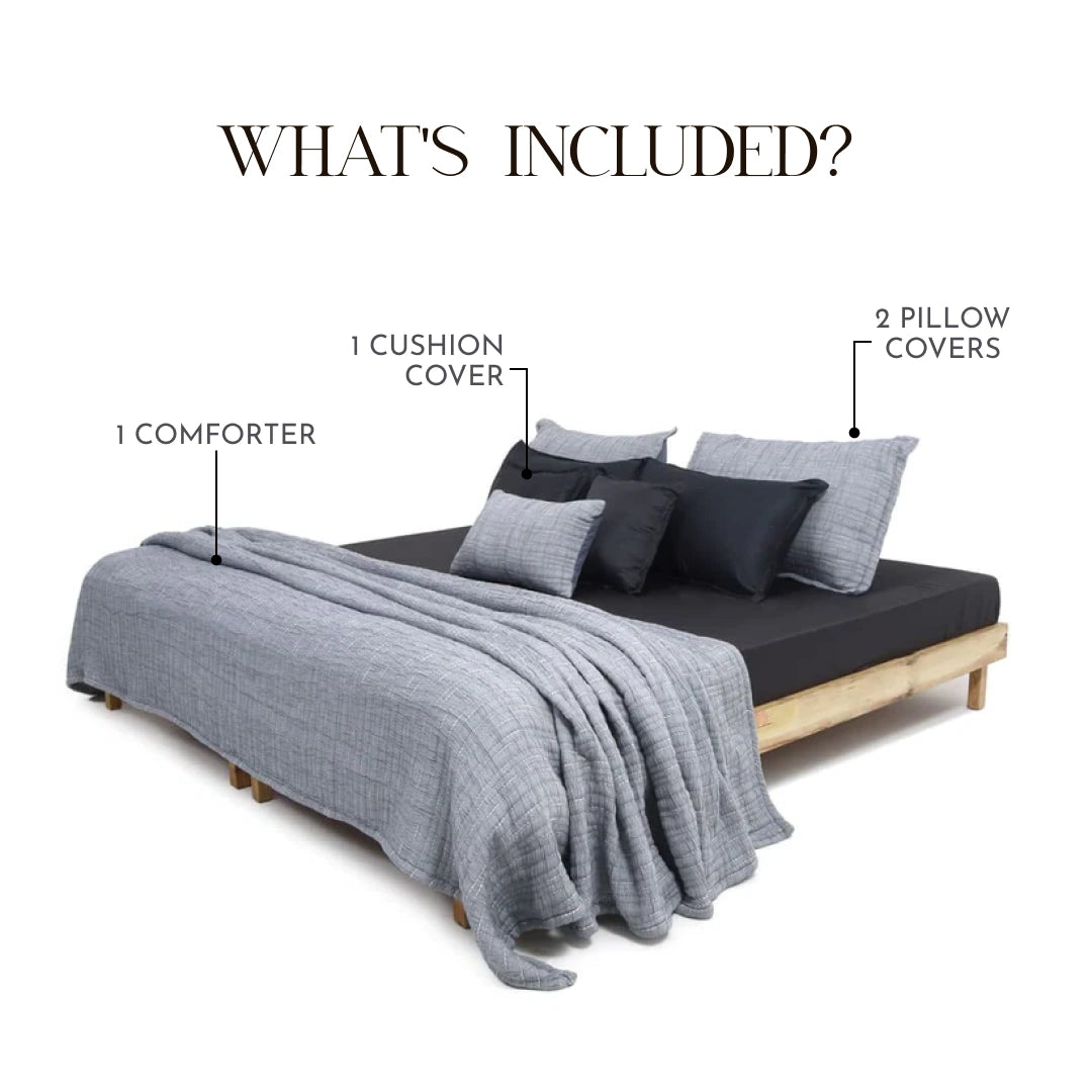 Zarf King Size Pure Cotton Cottage Comforter with 2 Pillowcases and 1 Cushion Cover - Dreamtide