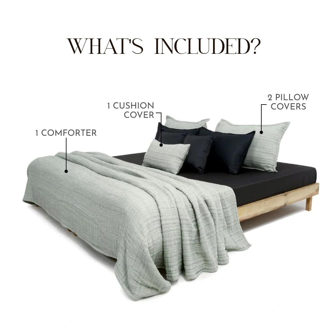 Zarf King Size Pure Cotton Cottage Comforter with 2 Pillowcases and 1 Cushion Cover - SpringLeaf