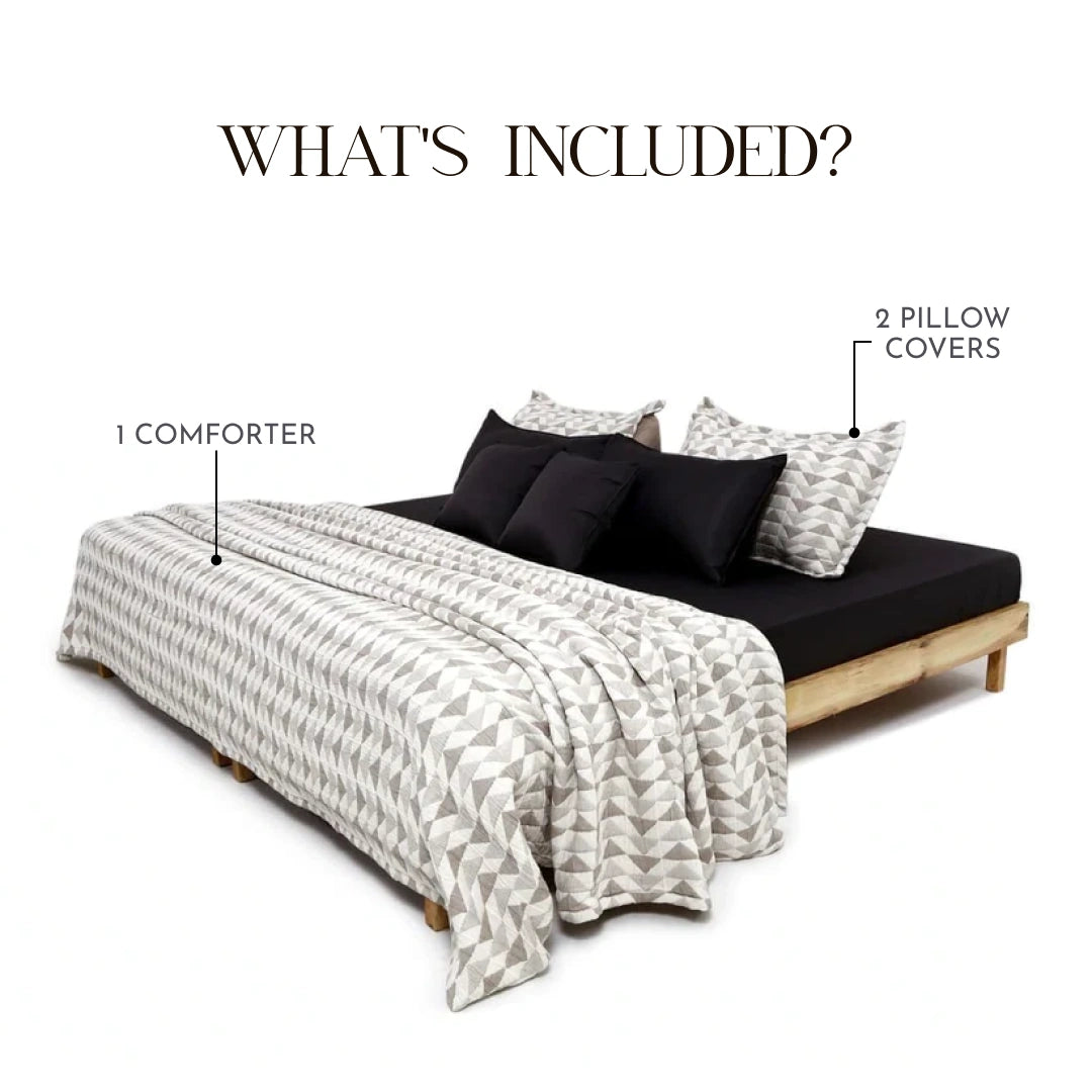 Zarf California King Size Plush Cotton AC Comforter With 2 Pillow Cases - Celestial Grey