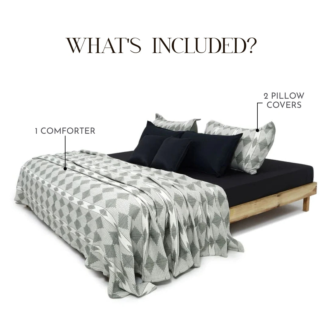 Zarf California King Size Plush Cotton AC Comforter With 2 Pillow Cases - Lunar Dust