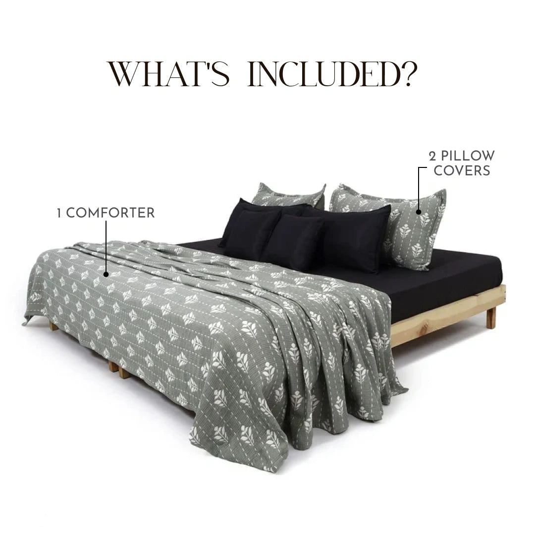 Zarf California King Size Plush Cotton AC Comforter With 2 Pillow Cases - Snowshade