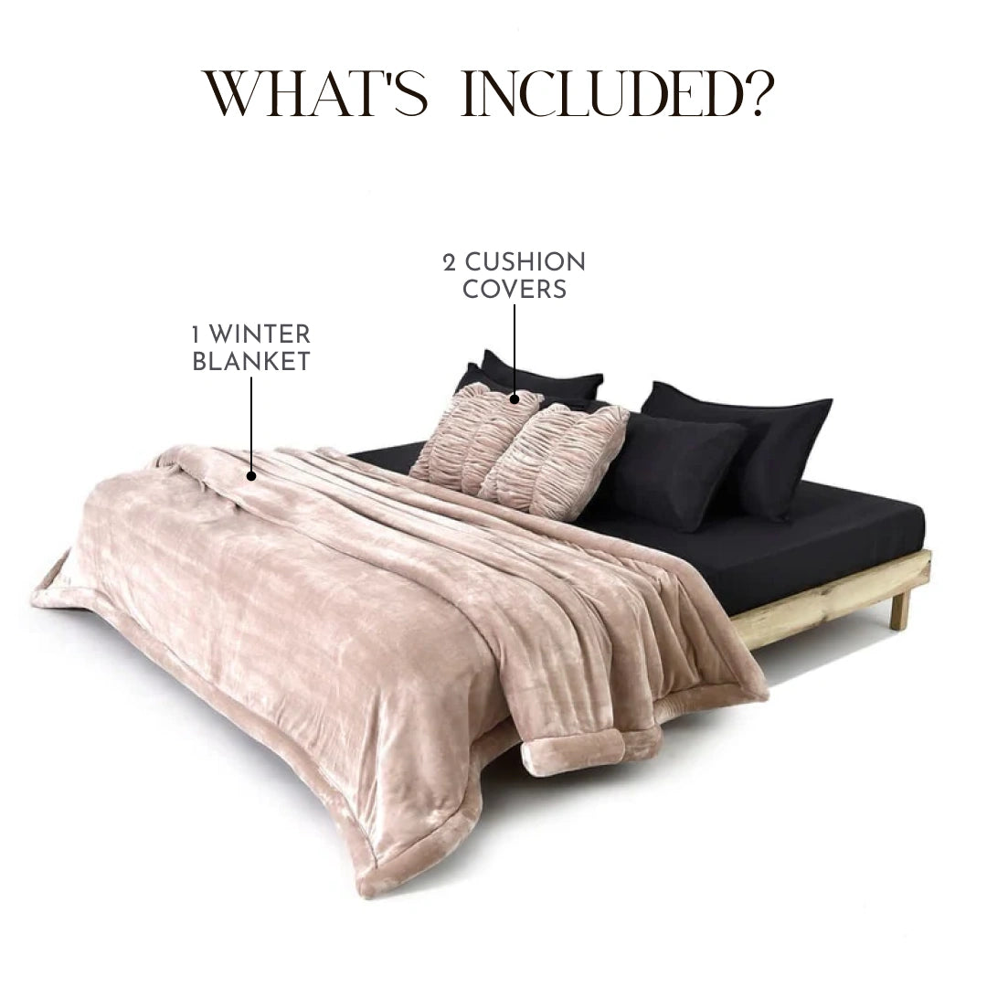 Zarf Ultra-Warm Luxury Winter Blanket With Two Cushion Covers - Roseate