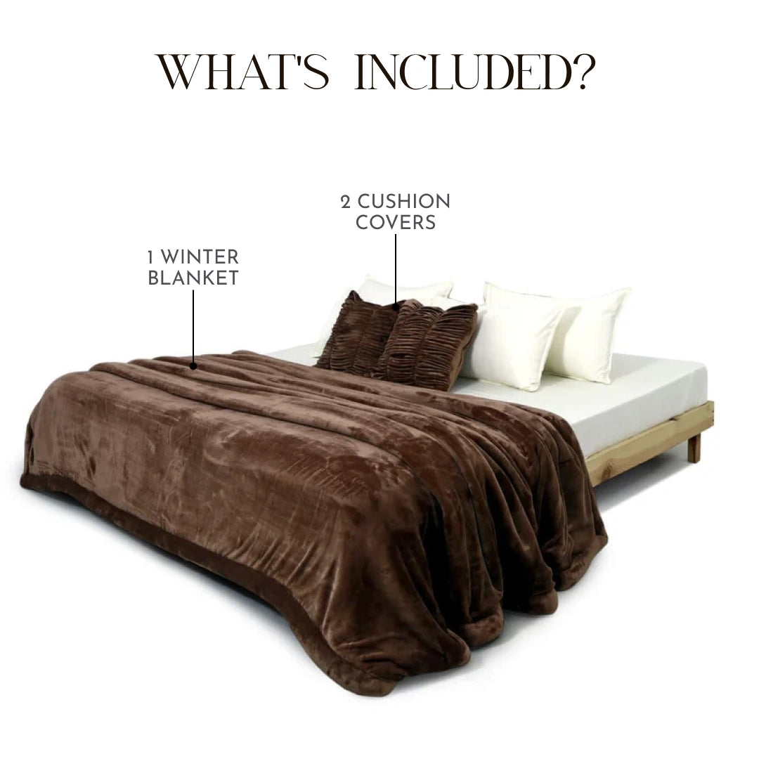 Zarf Ultra-Warm Luxury Winter Blanket With Two Cushion Covers - Auburn