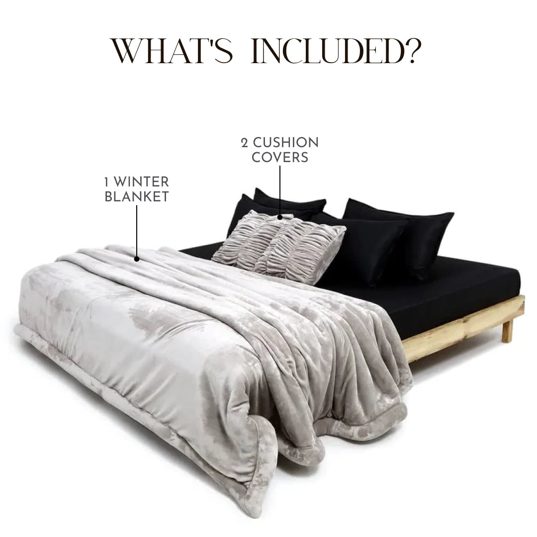 Zarf Ultra-Warm Luxury Winter Blanket With Two Cushion Covers - Heather