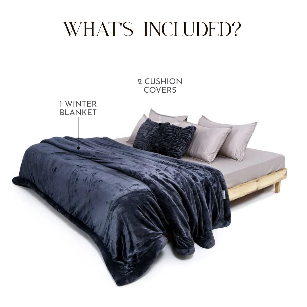 Zarf Ultra-Warm Luxury Winter Blanket With Two Cushion Covers - Ebony