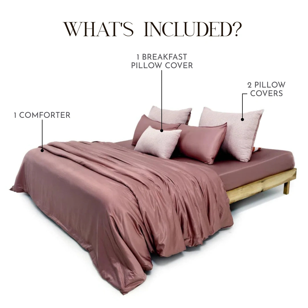 ZARF Italian Staple Weave Comforter For Single Size Bed With 2 Designer Pillow Cases, 1 Breakfast Cushion Cover -Sorbet