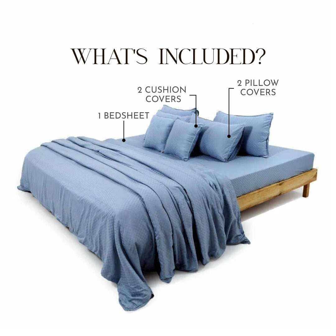 Zeries Egyptian Cotton Jacquard Bedsheets With 2 Pillow Cases & 2 Cushion Covers - Sienna