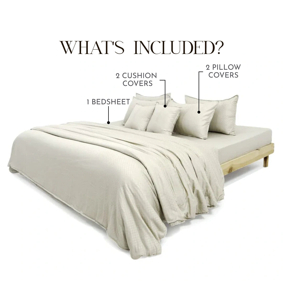 Zeries Egyptian Cotton Jacquard Bedsheets With 2 Pillow Cases & 2 Cushion Covers - Bisque