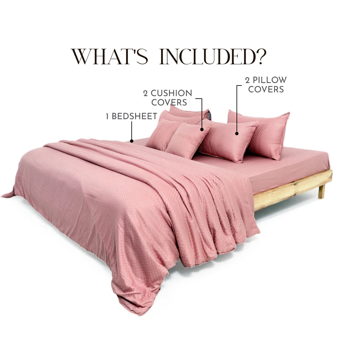 Zeries Egyptian Cotton Jacquard Bedsheets With 2 Pillow Cases & 2 Cushion Covers - Petal