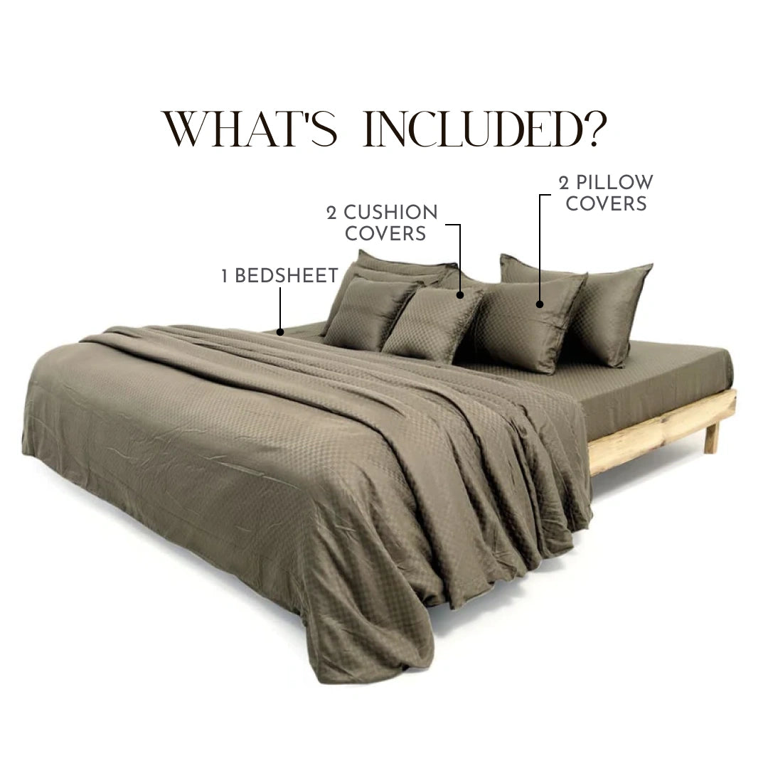 Zeries Egyptian Cotton Jacquard Bedsheets With 2 Pillow Cases & 2 Cushion Covers - Chestnut