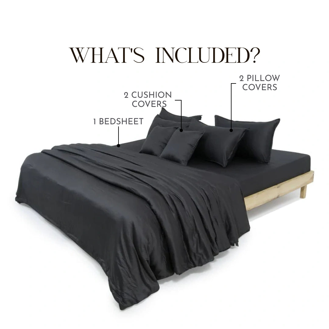 Zeries Egyptian Cotton Bedsheets With 2 Pillow Cases & 2 Cushion Covers - Raven