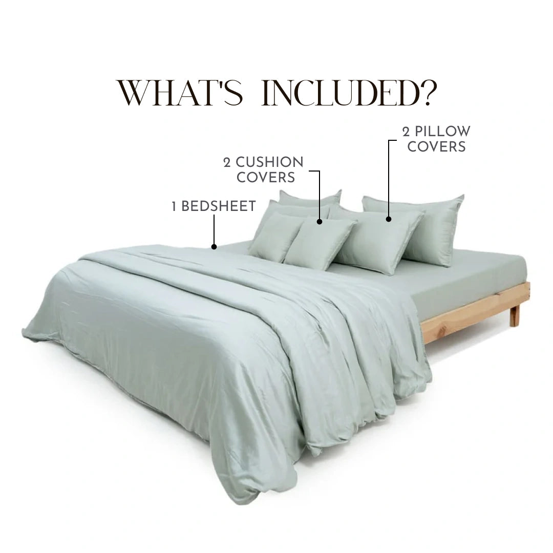 Zeries Egyptian Cotton Single Size Bedsheet With 2 Pillow Cases & 2 Cushion Covers - Cyan