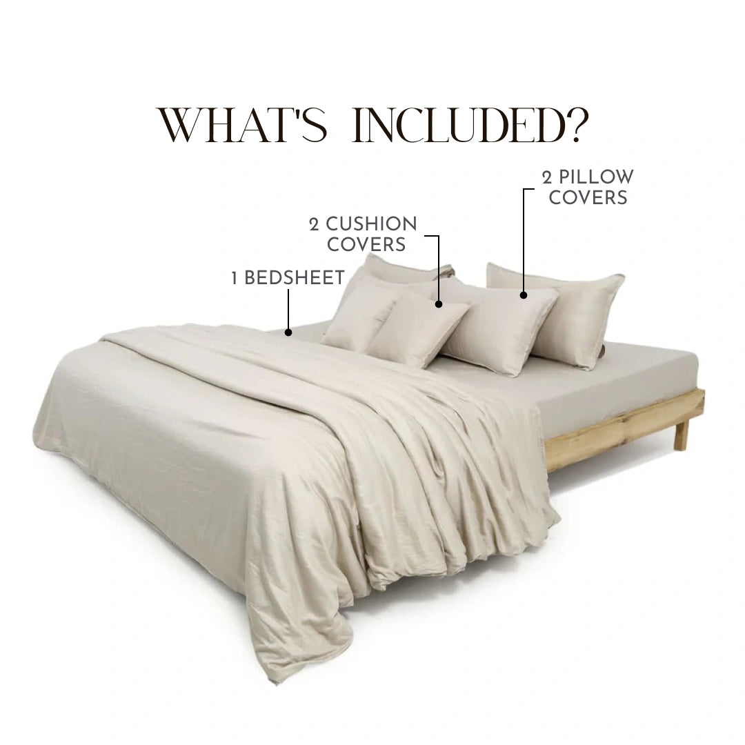 Zeries Egyptian Cotton Single Size Bedsheet With 2 Pillow Cases & 2 Cushion Covers - Shell