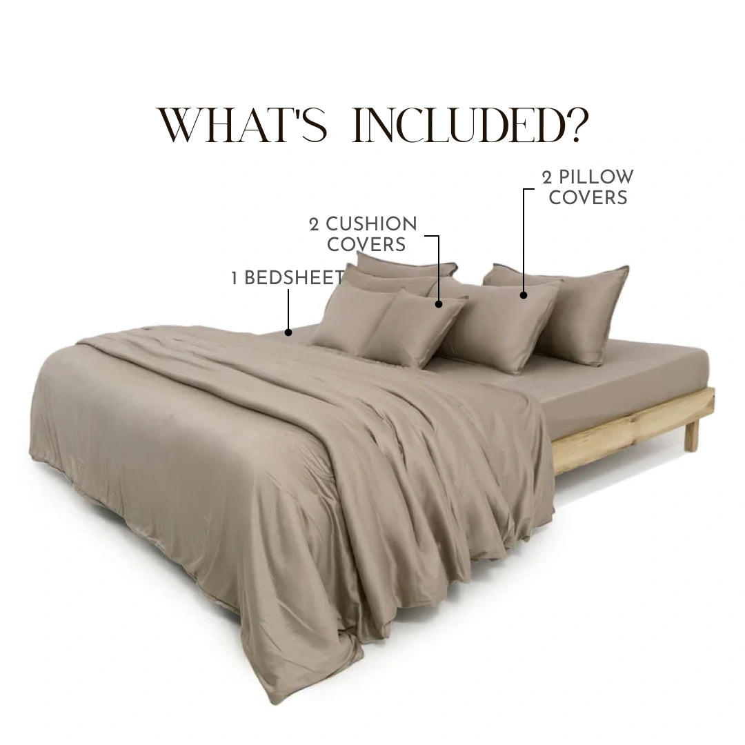 Zeries Egyptian Cotton Bedsheets With 2 Pillow Cases & 2 Cushion Covers - Dove