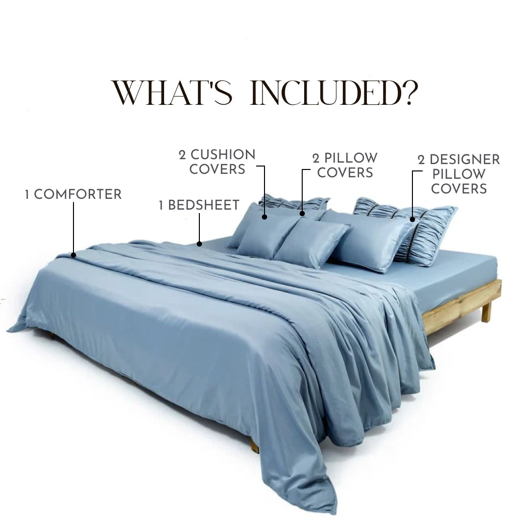 Zarf Italian Staple Weave Bedding Set Of 8 - Skyline