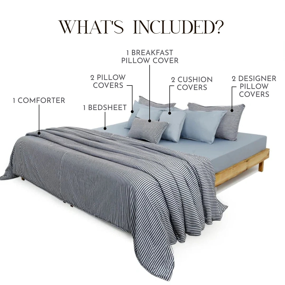 Zarf Linen Blend Bedding Set Of 9 - Nautical