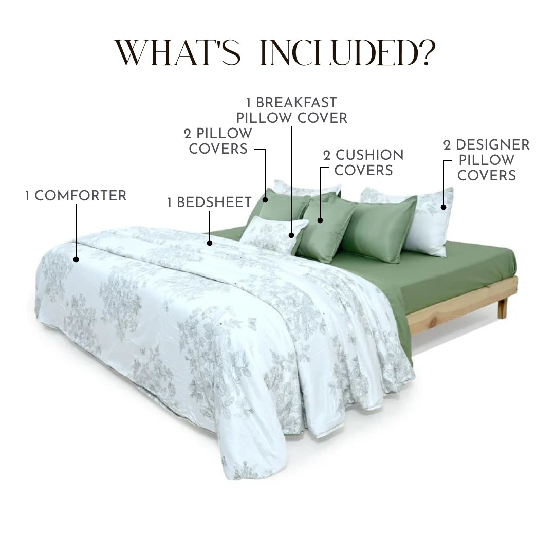 Zarf AC Comforter Bedding Set Of 9 - Willow