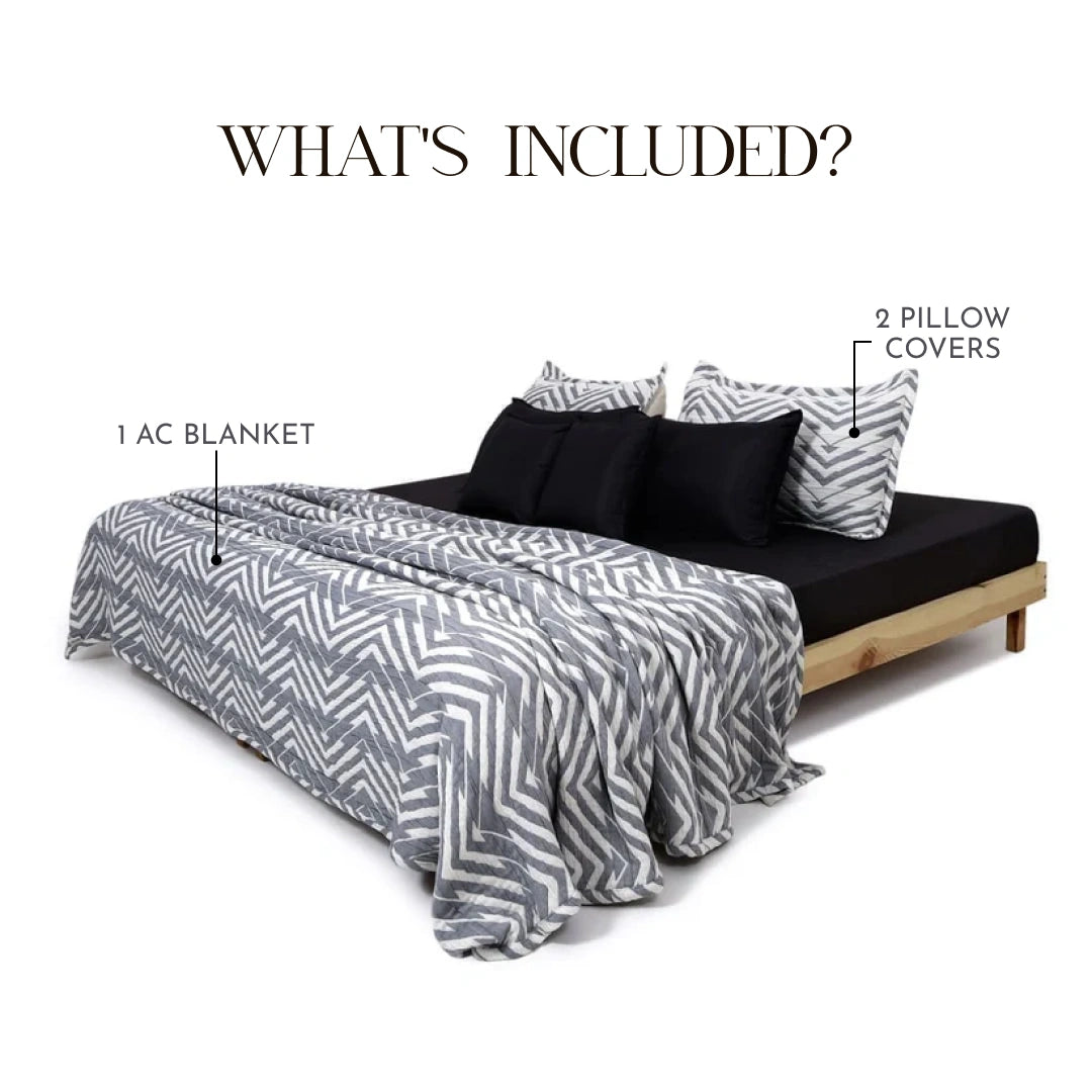 Zarf California King Size Plush Cotton AC Blanket With 2 Pillow Cases - Sapphire