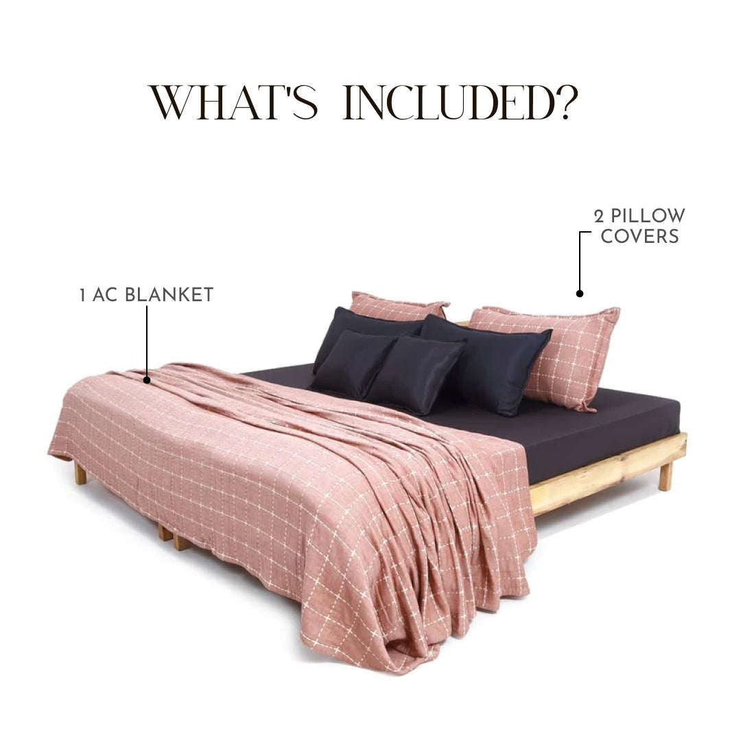 Zarf California King Size Plush Cotton AC Blanket With 2 Pillow Cases - Bloomist