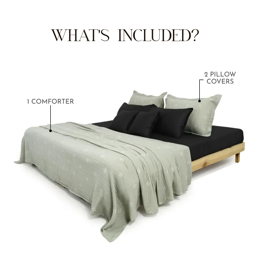 Zarf California King Size Plush Cotton AC Blanket With 2 Pillow Cases - Emerald Glory