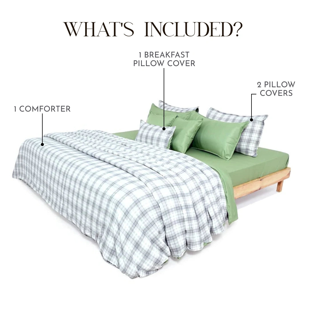Linen Blend AC Comforter With 2 Pillow Cases and 1 Breakfast Pillow - Pistachio